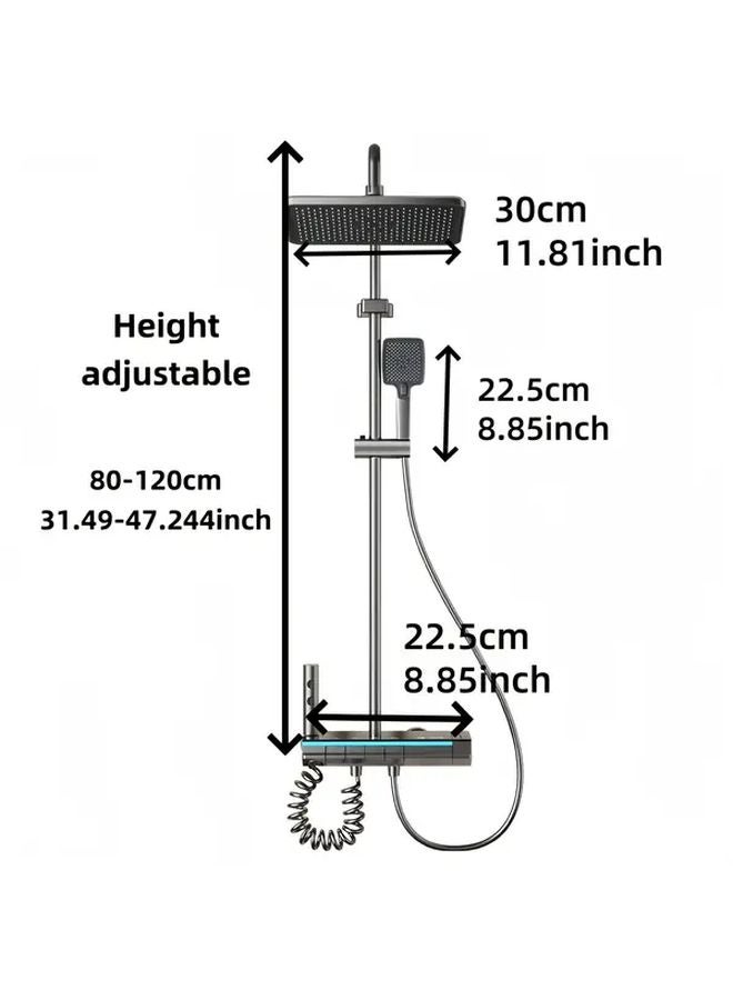 Dark Grey Digital Shower Gun With Ambient Light Wall Mounted Rainfall System - Image 3